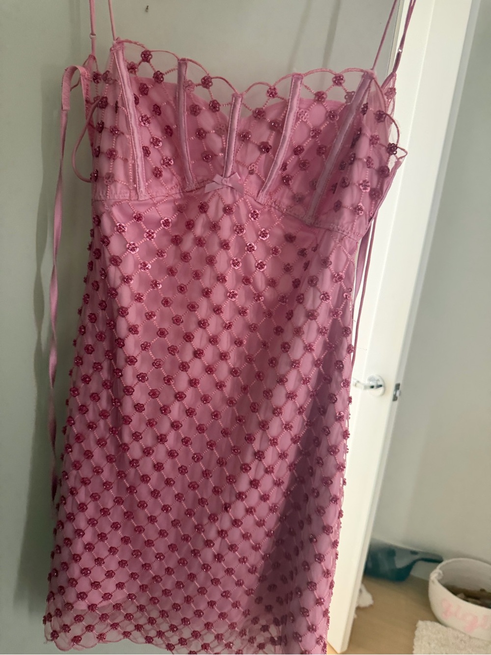 For Love and Lemons Pink Beaded Mini Dress